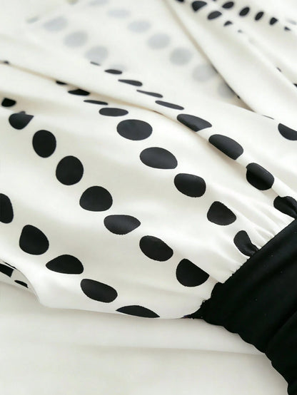 Franclia Women's Polka Dot Print Cap Sleeve Pleated Slim Fit Elegant Dress
