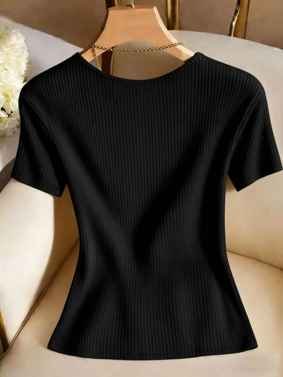 Franclia Women's Solid Color Casual Minimalist Versatile Daily Wear Short Sleeve T-Shirt Date Goin Out Black Summer