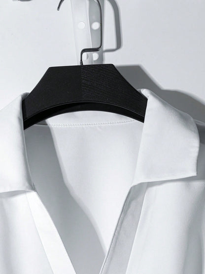 Franclia Women's Solid Color Pleated Polo Collar Short Sleeve Cinched Waist Chiffon Versatile White Blouse For Summer