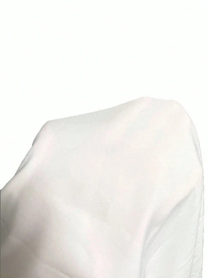 Franclia Women's Solid Color Pleated Polo Collar Short Sleeve Cinched Waist Chiffon Versatile White Blouse For Summer