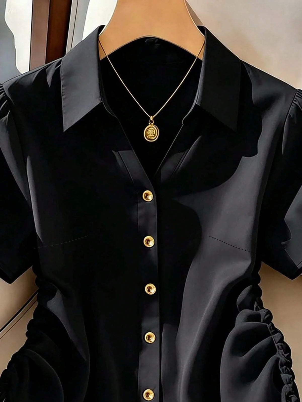 Franclia Women's Summer Casual Solid Color Side Drawstring Shirt