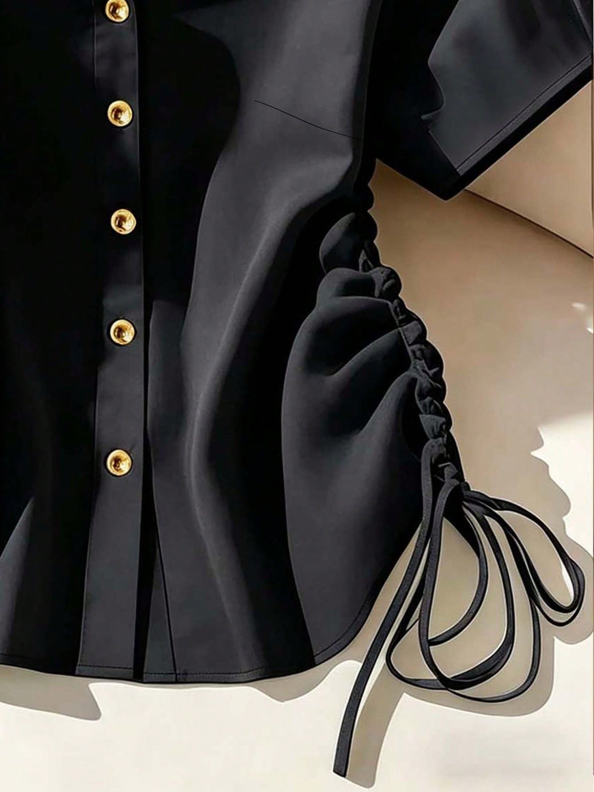 Franclia Women's Summer Casual Solid Color Side Drawstring Shirt