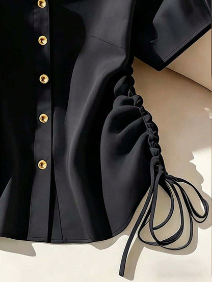 Franclia Women's Summer Casual Solid Color Side Drawstring Shirt
