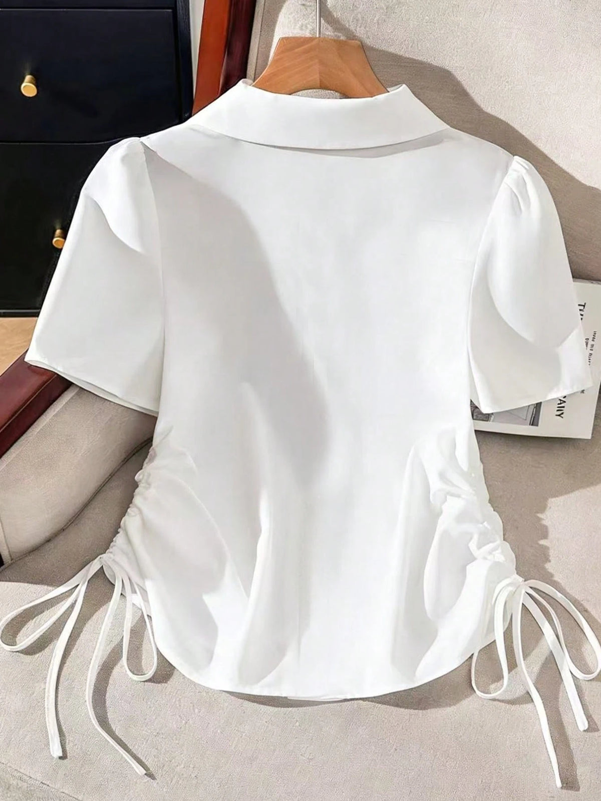 Franclia Women's Summer Casual Solid Color Side Drawstring Shirt