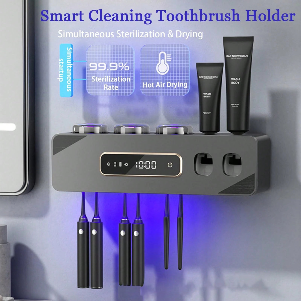 (Free 2 Toothbrushes)Automatic Toothpaste Dispenser, Rechargeable Toothbrush Holders For Bathrooms, 3 Cups Electric Toothbrush Holder Wall Mounted With Toothpaste Dispenser Bathroom Decor