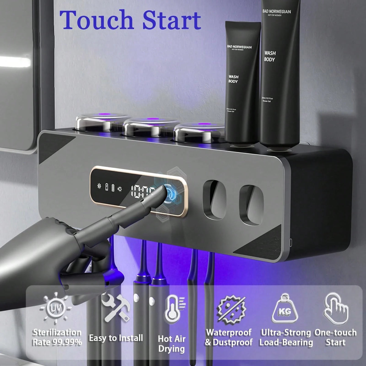 (Free 2 Toothbrushes)Automatic Toothpaste Dispenser, Rechargeable Toothbrush Holders For Bathrooms, 3 Cups Electric Toothbrush Holder Wall Mounted With Toothpaste Dispenser Bathroom Decor