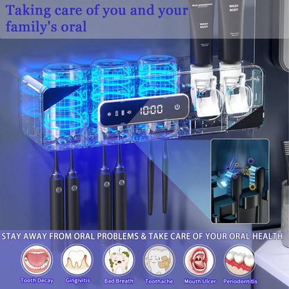 (Free 2 Toothbrushes)Automatic Toothpaste Dispenser, Rechargeable Toothbrush Holders For Bathrooms, 3 Cups Electric Toothbrush Holder Wall Mounted With Toothpaste Dispenser Bathroom Decor