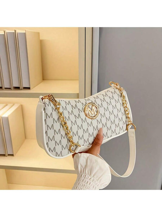 French Vintage Underarm Bag For Women, New Letter Print Small Square Crossbody Bag With Chain Strap, Shoulder Handbag, Perfect Lily Women's Adjustable Crossbody Strap With M Logo, Suitable For Daily C