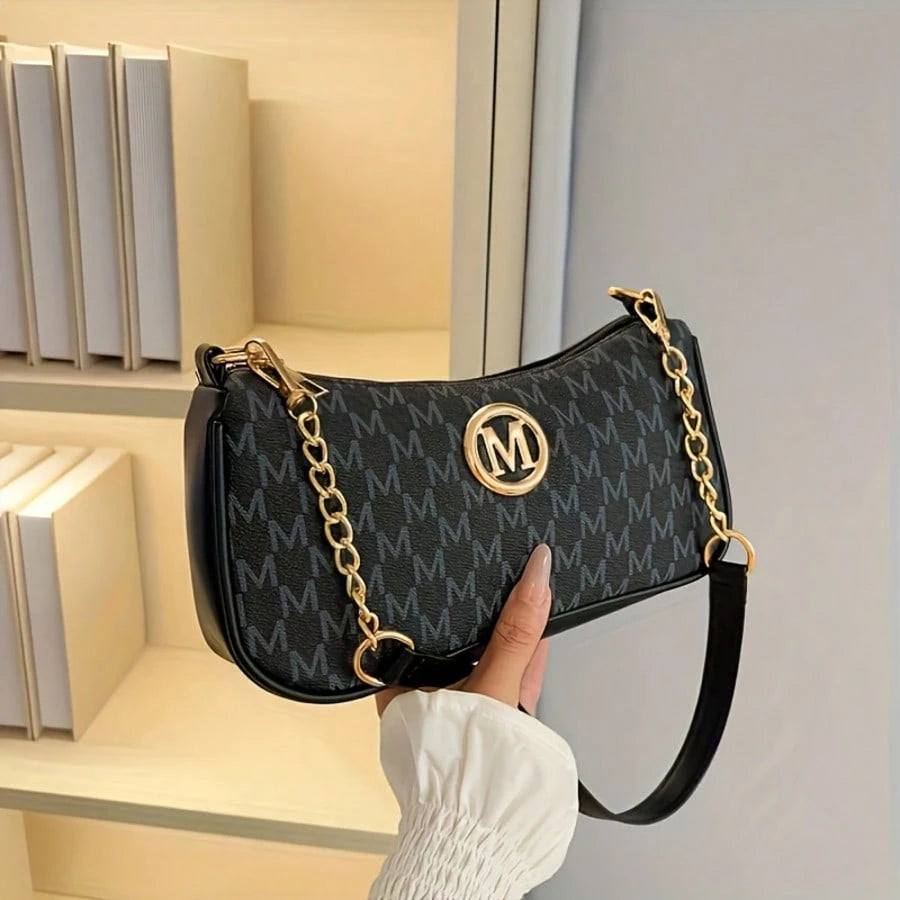 French Vintage Underarm Bag For Women, New Letter Print Small Square Crossbody Bag With Chain Strap, Shoulder Handbag, Perfect Lily Women's Adjustable Crossbody Strap With M Logo, Suitable For Daily C