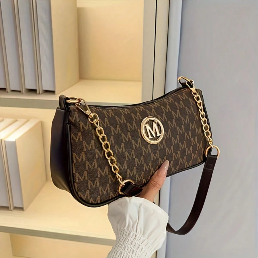 French Vintage Underarm Bag For Women, New Letter Print Small Square Crossbody Bag With Chain Strap, Shoulder Handbag, Perfect Lily Women's Adjustable Crossbody Strap With M Logo, Suitable For Daily C