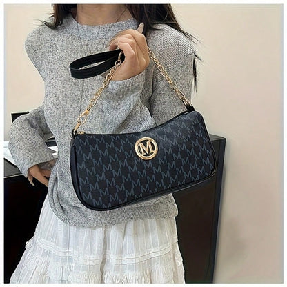 French Vintage Underarm Bag For Women, New Letter Print Small Square Crossbody Bag With Chain Strap, Shoulder Handbag, Perfect Lily Women's Adjustable Crossbody Strap With M Logo, Suitable For Daily C