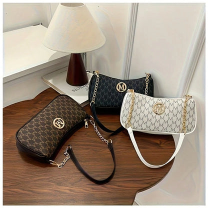 French Vintage Underarm Bag For Women, New Letter Print Small Square Crossbody Bag With Chain Strap, Shoulder Handbag, Perfect Lily Women's Adjustable Crossbody Strap With M Logo, Suitable For Daily C