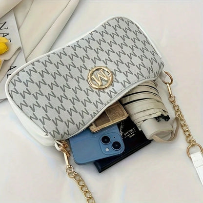French Vintage Underarm Bag For Women, New Letter Print Small Square Crossbody Bag With Chain Strap, Shoulder Handbag, Perfect Lily Women's Adjustable Crossbody Strap With M Logo, Suitable For Daily C