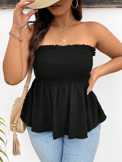 Frenchy Plus Size Solid Color Wrapped Bust Summer Boho Tube Top