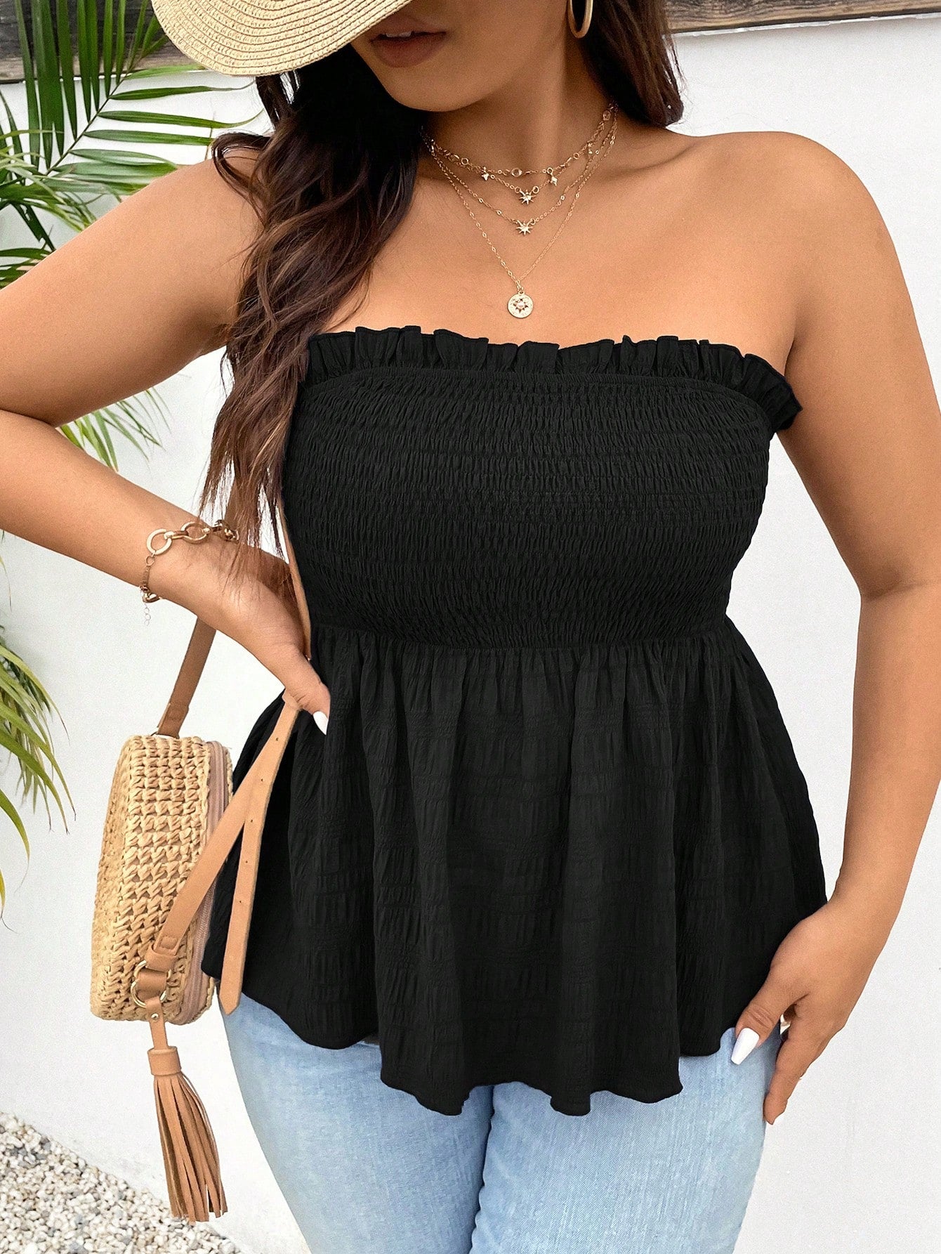 Frenchy Plus Size Solid Color Wrapped Bust Summer Boho Tube Top