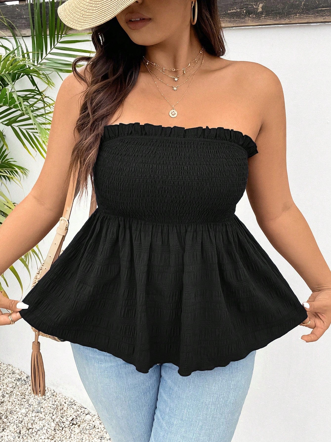 Frenchy Plus Size Solid Color Wrapped Bust Summer Boho Tube Top