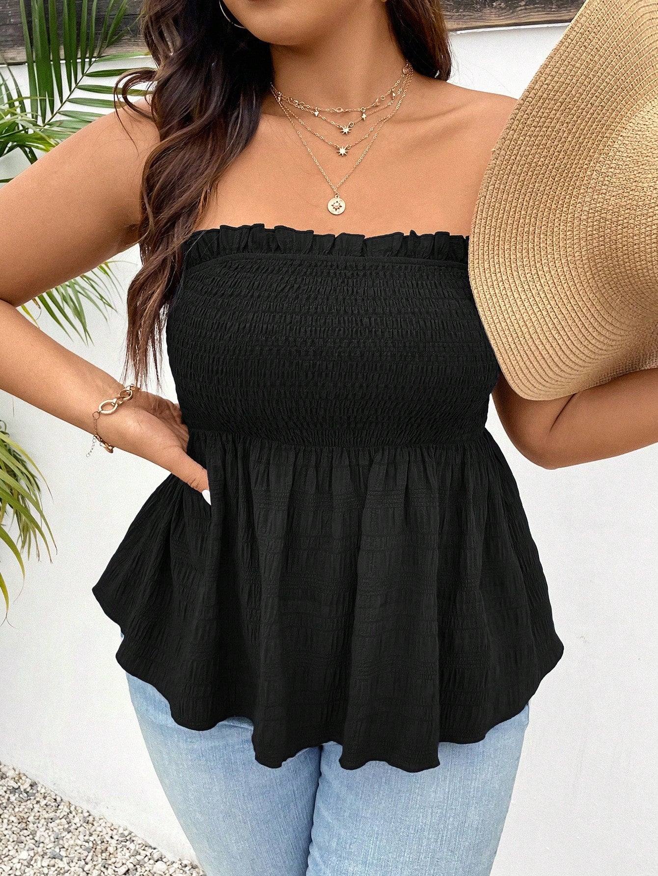 Frenchy Plus Size Solid Color Wrapped Bust Summer Boho Tube Top