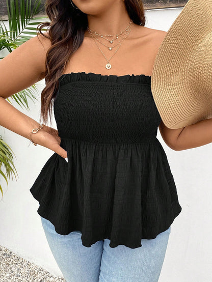 Frenchy Plus Size Solid Color Wrapped Bust Summer Boho Tube Top