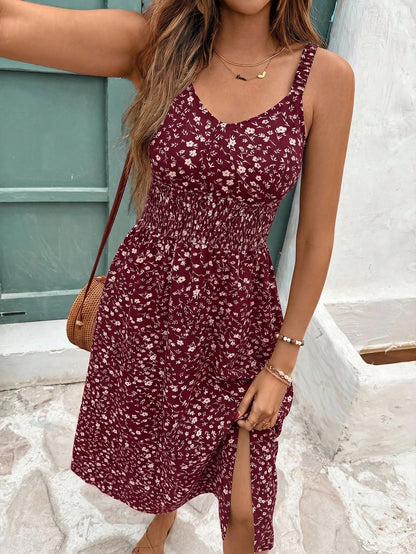 Frenchy Women's Vacation Casual Ditsy Floral Print Spaghetti Strap Midi Dress