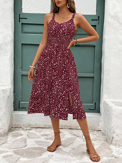 Frenchy Women's Vacation Casual Ditsy Floral Print Spaghetti Strap Midi Dress