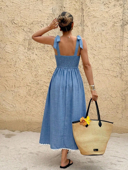 Frenchy Women's Vacation Sleeveless Casual Mid-Length Dress With Knot Detail,Summer Dresses For Women