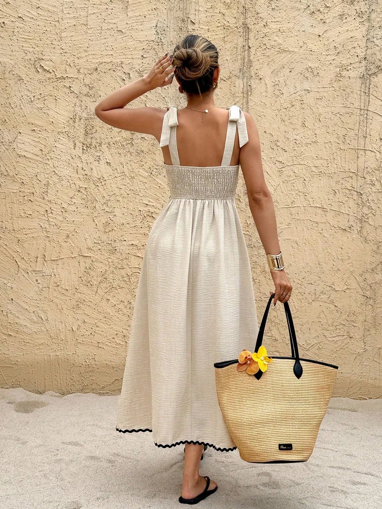 Frenchy Women's Vacation Sleeveless Casual Mid-Length Dress With Knot Detail,Summer Dresses For Women