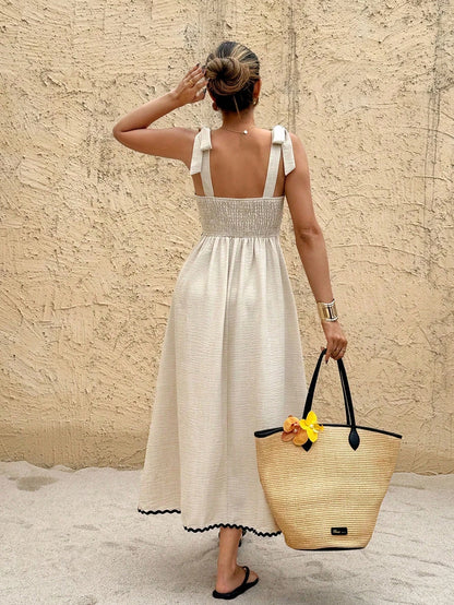 Frenchy Women's Vacation Sleeveless Casual Mid-Length Dress With Knot Detail,Summer Dresses For Women
