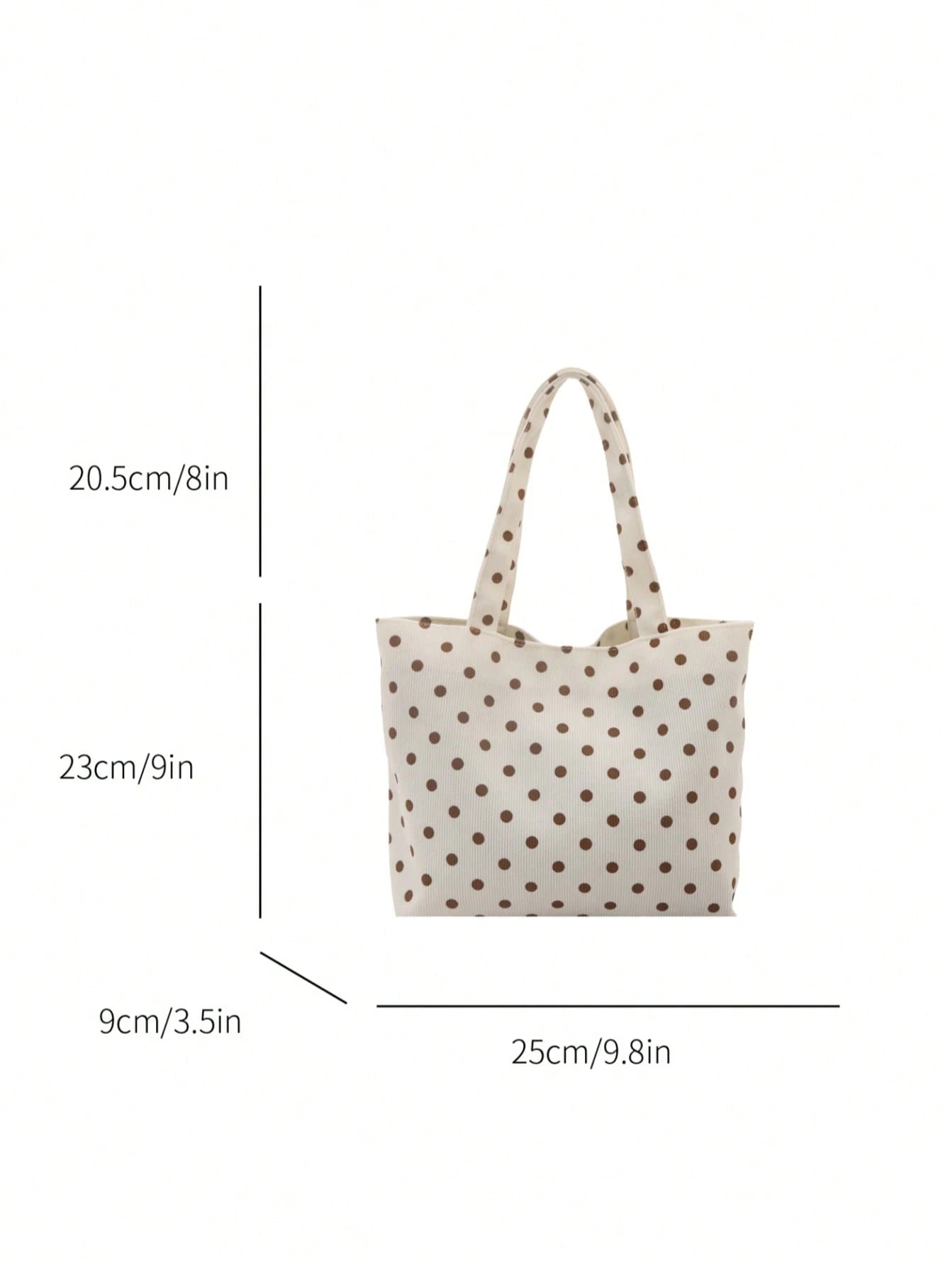 FRIFUL Spring/Summer New Polka Dot Tote Bag, Large Capacity Cute Girl Shoulder Cloth Bag, Handbag, Portable Mini Style, Corduroy Material, Polka Dot Print Decoration
