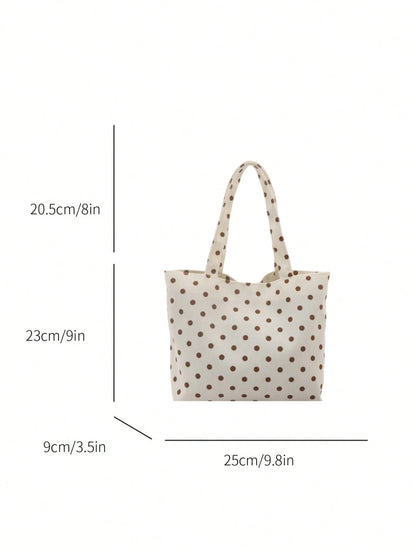 FRIFUL Spring/Summer New Polka Dot Tote Bag, Large Capacity Cute Girl Shoulder Cloth Bag, Handbag, Portable Mini Style, Corduroy Material, Polka Dot Print Decoration