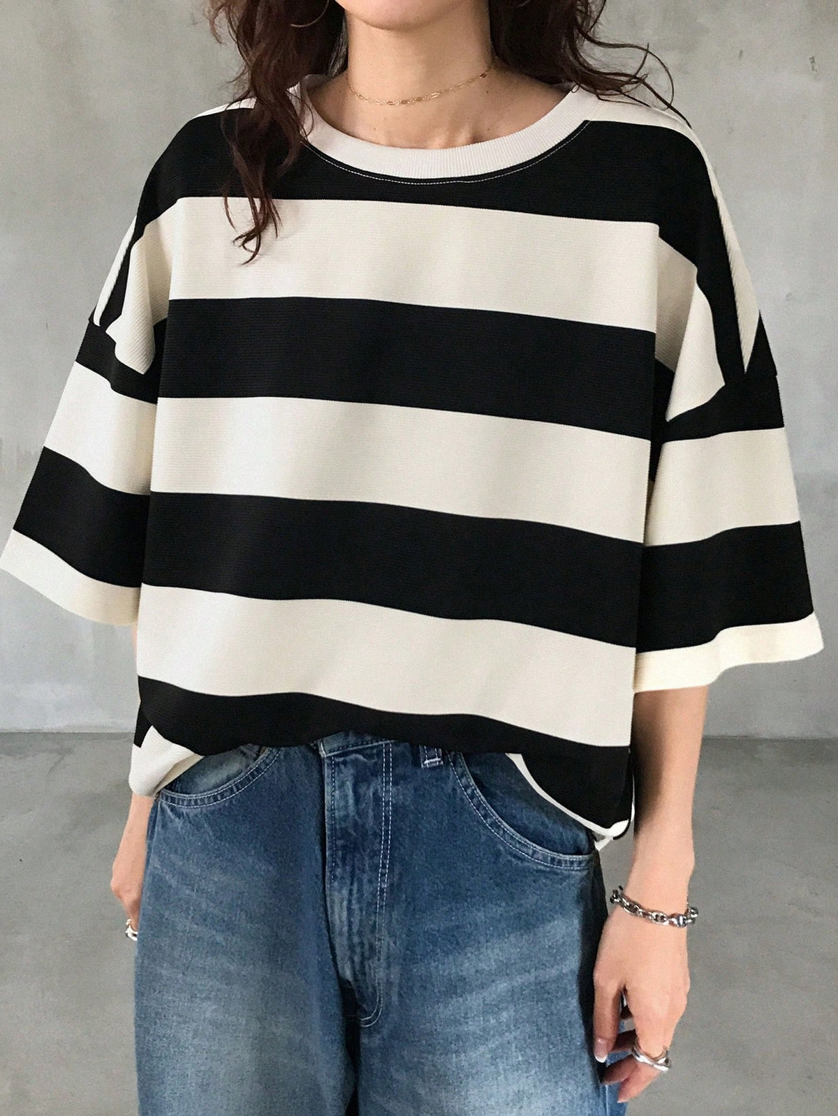 FRIFUL Women's Black & White Striped Loose Polo Neck Short Sleeve Casual T-Shirt, Summer