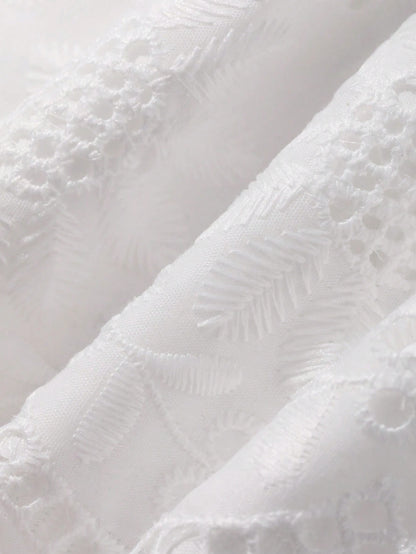 FRIFUL Women's White Embroidered Blouse With Tie Collar And Ruffle Trim, Mori Girl Style For Spring/Summer