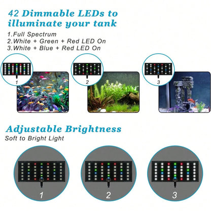 Full Spectrum Aquarium LED Lights For Small To Medium-Sized Fish Tanks. 42 LED Clip Lights Suitable For Aquatic Plant Lighting And Smart USB Universal Plant Lamps. The Clip Is Adjustable From 3 To 8 M