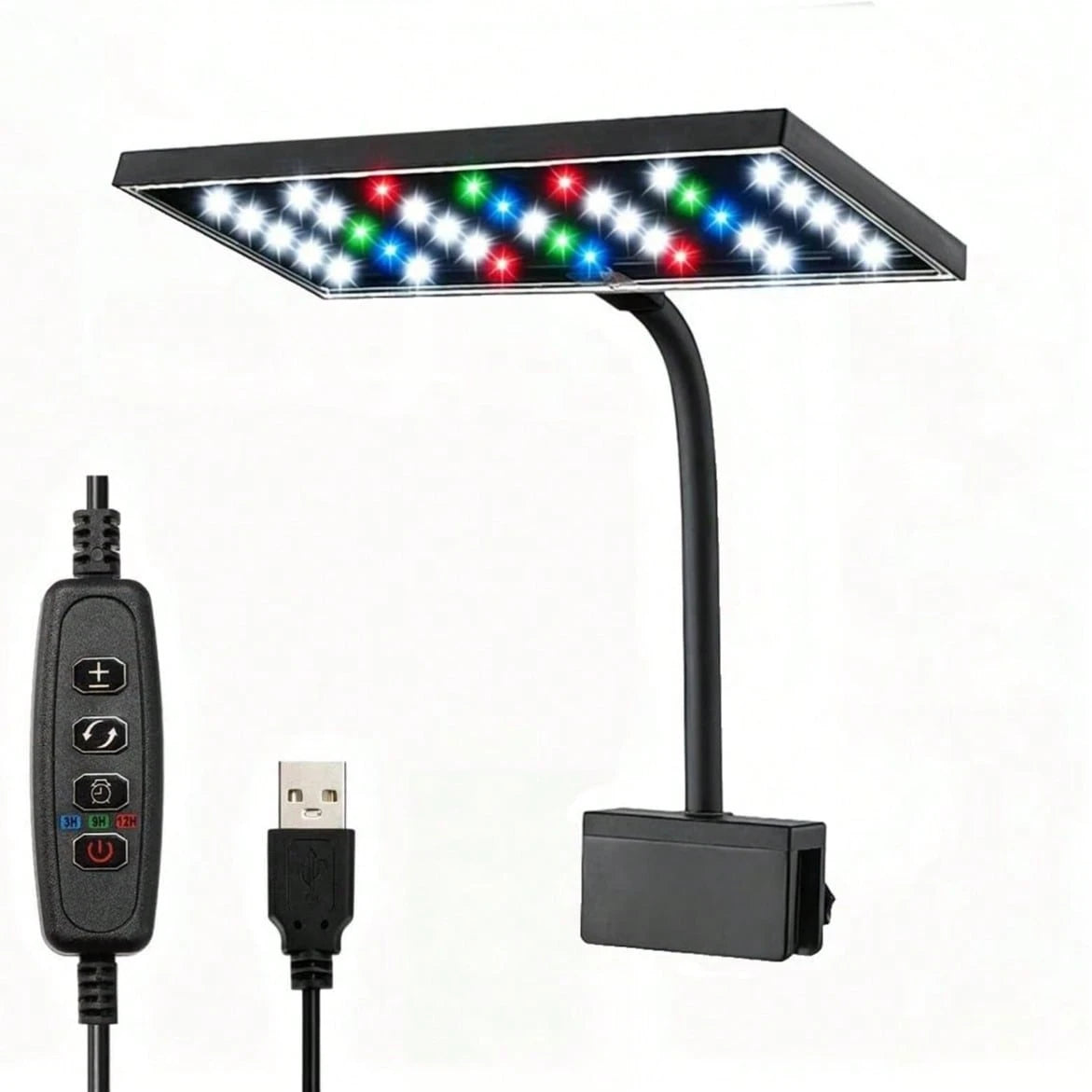 Full Spectrum Aquarium LED Lights For Small To Medium-Sized Fish Tanks. 42 LED Clip Lights Suitable For Aquatic Plant Lighting And Smart USB Universal Plant Lamps. The Clip Is Adjustable From 3 To 8 M