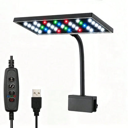 Full Spectrum Aquarium LED Lights For Small To Medium-Sized Fish Tanks. 42 LED Clip Lights Suitable For Aquatic Plant Lighting And Smart USB Universal Plant Lamps. The Clip Is Adjustable From 3 To 8 M