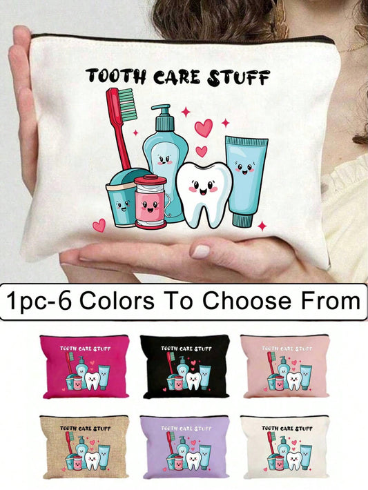 Fun Dental Care Makeup Bag- "Dental Care Supplies" Makeup Bag, Cute Cartoon Dental Care Makeup Bag, Portable Travel Toiletry Bag With Zipper, Makeup Bag For Dental Hygiene Products, Fun Oral Care Sto