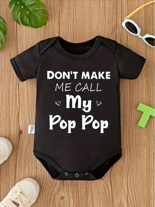 [Funny Baby Romper] Soft Funny "Call My Pop-Pop" Letter Print Baby Romper| Short Sleeve Summer Bodysuit For Newborns & Toddlers, Perfect For Outdoor- Cotton