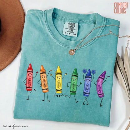 ® Funny Teacher Life Shirt Happy Doodle Back To School Gift Preschool Teacher School Supplies Shirt Crayon Pencil Tee