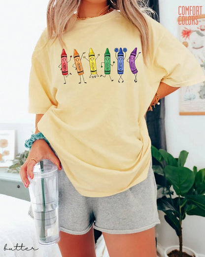 ® Funny Teacher Life Shirt Happy Doodle Back To School Gift Preschool Teacher School Supplies Shirt Crayon Pencil Tee