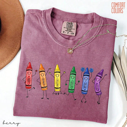 ® Funny Teacher Life Shirt Happy Doodle Back To School Gift Preschool Teacher School Supplies Shirt Crayon Pencil Tee