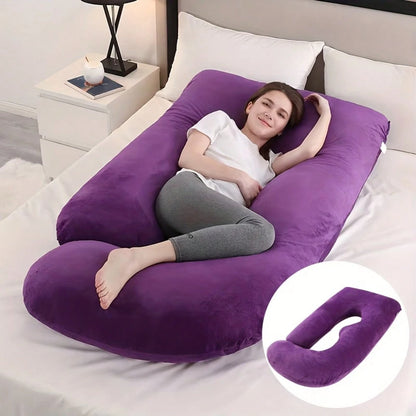 G-Shaped Maternity Pillow- Full Body Support Pillow With Removable Velvet Cover, Soft Nylon & Cotton For Tummy, Knee, Head & Neck Comfort