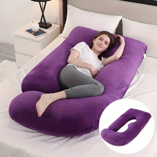 G-Shaped Maternity Pillow- Full Body Support Pillow With Removable Velvet Cover, Soft Nylon & Cotton For Tummy, Knee, Head & Neck Comfort