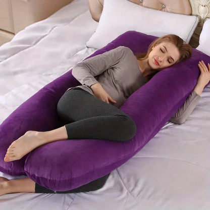 G-Shaped Maternity Pillow- Full Body Support Pillow With Removable Velvet Cover, Soft Nylon & Cotton For Tummy, Knee, Head & Neck Comfort