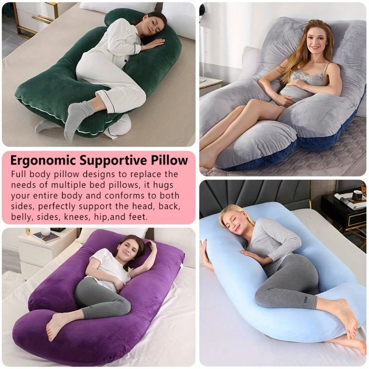 G-Shaped Maternity Pillow- Full Body Support Pillow With Removable Velvet Cover, Soft Nylon & Cotton For Tummy, Knee, Head & Neck Comfort