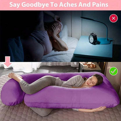 G-Shaped Maternity Pillow- Full Body Support Pillow With Removable Velvet Cover, Soft Nylon & Cotton For Tummy, Knee, Head & Neck Comfort