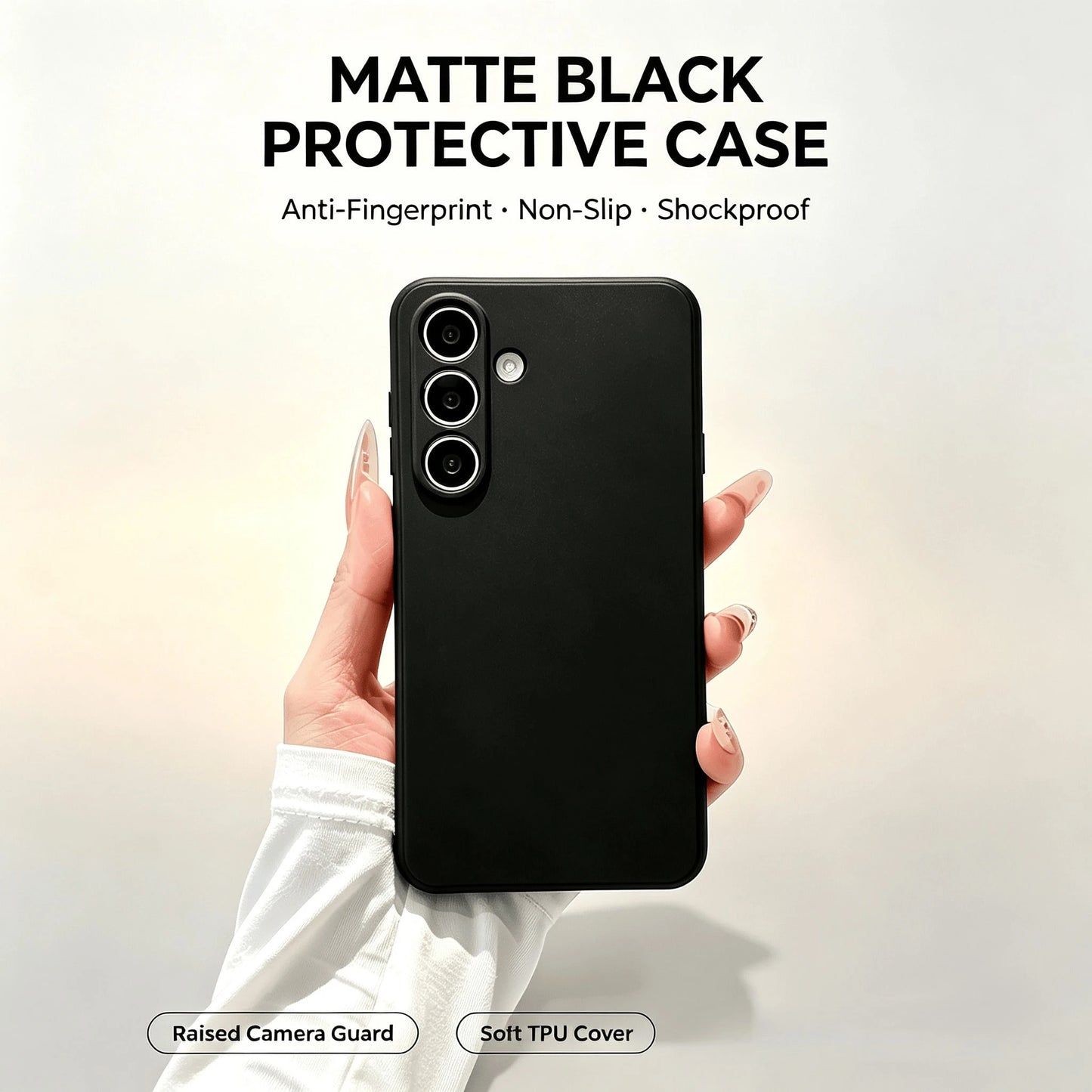 Galaxy Series Matte Black Fingerprint-Free Phone Case Anti-Slip Grease Resistant Flexible TPU Shell Raised Lens & Screen Edge Shock Absorbing Anti-Bump Accurate Openings Thin Full Coverage Durable Pro