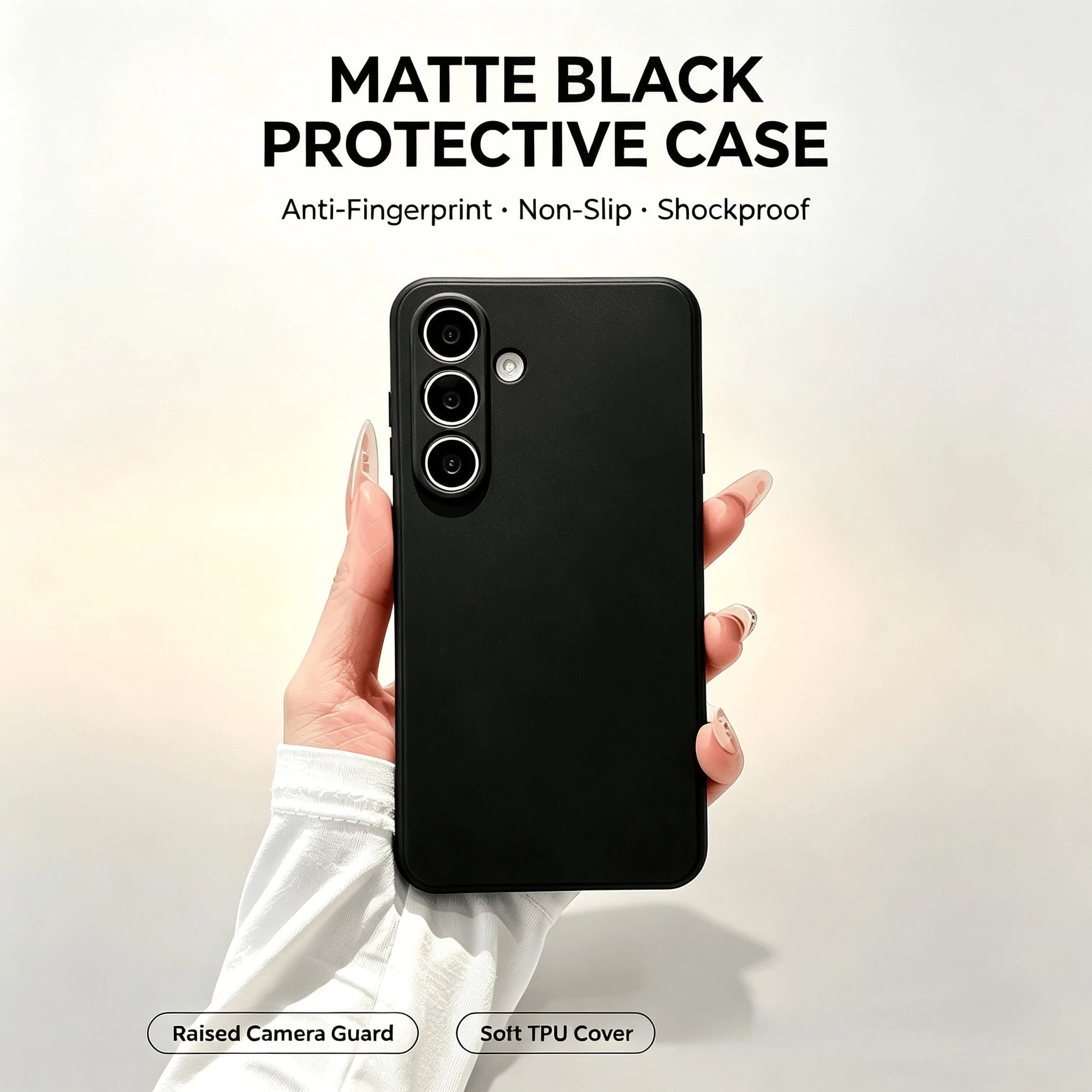Galaxy Series Matte Black Fingerprint-Free Phone Case Anti-Slip Grease Resistant Flexible TPU Shell Raised Lens & Screen Edge Shock Absorbing Anti-Bump Accurate Openings Thin Full Coverage Durable Pro