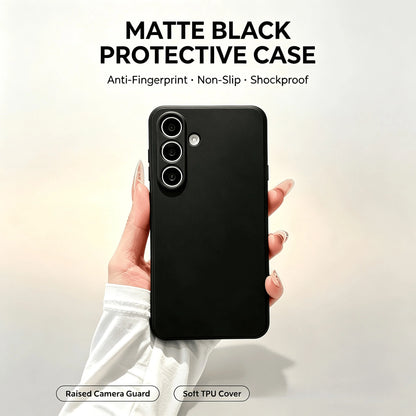 Galaxy Series Matte Black Fingerprint-Free Phone Case Anti-Slip Grease Resistant Flexible TPU Shell Raised Lens & Screen Edge Shock Absorbing Anti-Bump Accurate Openings Thin Full Coverage Durable Pro