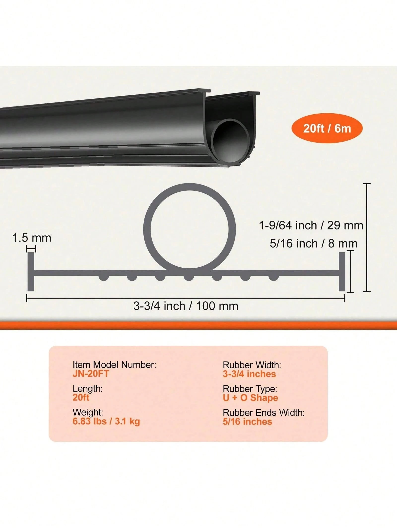 Garage Door Seals Bottom Rubber U Shape +O Ring Garage Door Weather Stripping Universal Weatherproof Threshold Buffering Sealing Rubber 5 16 Inch T-Ends And 3 3 4 Inch Width (20 Ft Black)