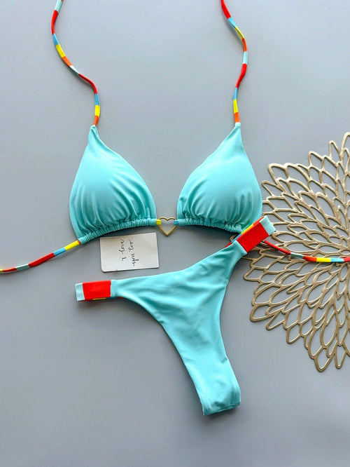 Geometric Pattern Tropical Floral Print Casual Cute Elegant Sexy Bohemian Style Tie Bikini Swimsuit Set Women Summer Vacation Beachwear