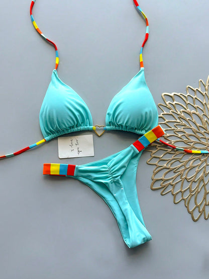 Geometric Pattern Tropical Floral Print Casual Cute Elegant Sexy Bohemian Style Tie Bikini Swimsuit Set Women Summer Vacation Beachwear